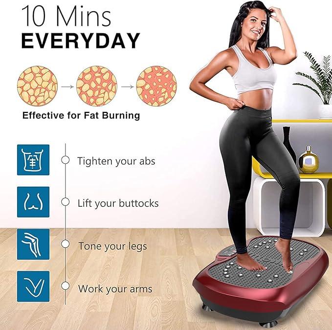 Black Friday Deal Vibration Plate Exercise Machine - Whole Body Workout Vibration Platform Lymphatic Drainage Machine for Weight Loss Home Fitness w Pilates Bar + Resistance Bands + Remote