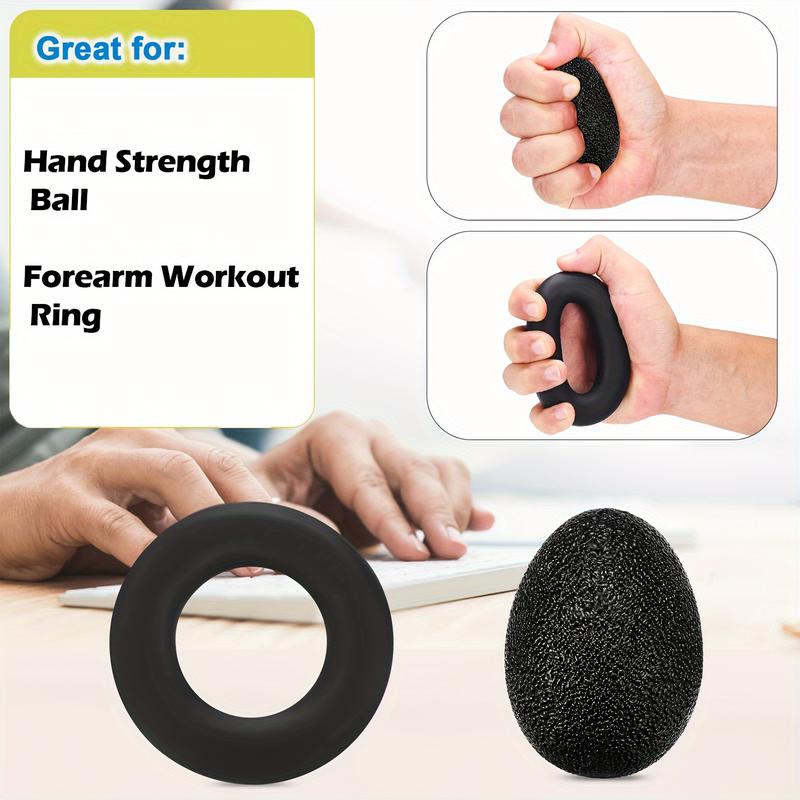 5pcs Hand Grip Strengthener Set - Includes R-Shaped Exerciser, Finger Trainer, Stretching Band, Grip Ball & Ring for Daily Workouts and Relax - Durable ABS, Black