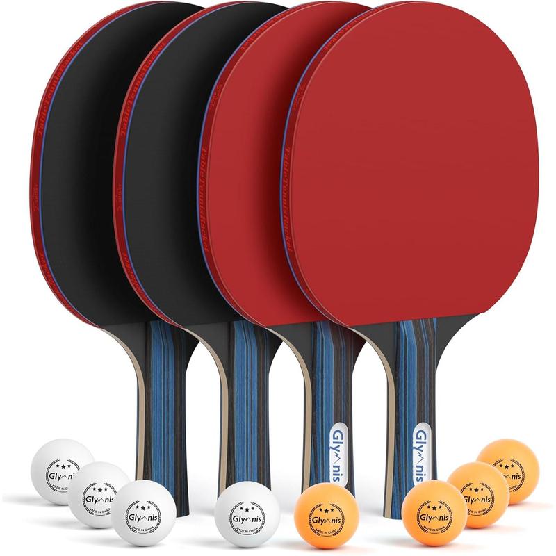 Glymni Ping Pong Paddles Set Table Tennis Rackets with Balls, Storage Case for Indoor Outdoor Table Tennis Paddle Game Accessories