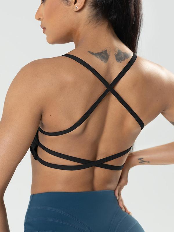 Women's Criss Cross Backless Sports Bra, Solid Color High Stretch Seamless Wireless Yoga Bra, Ladies Sportswear Clothing for Indoor Outdoor Wear