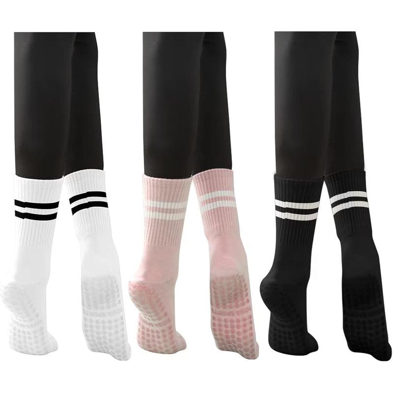 Pilates Socks with Grips for Women, Grippy Yoga Socks Cotton Mid-tube Non Slip Sticky Socks for Dance, Ballet