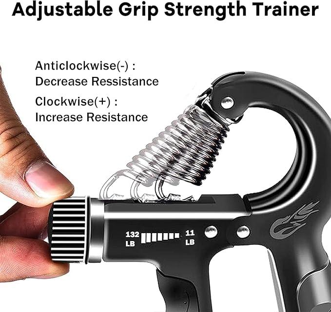 Grip Strength Trainer Kit (5 Pack) for Men and Women - Hand Squeezer, Finger Exerciser, Ring, Ball and Ring Relief - Black