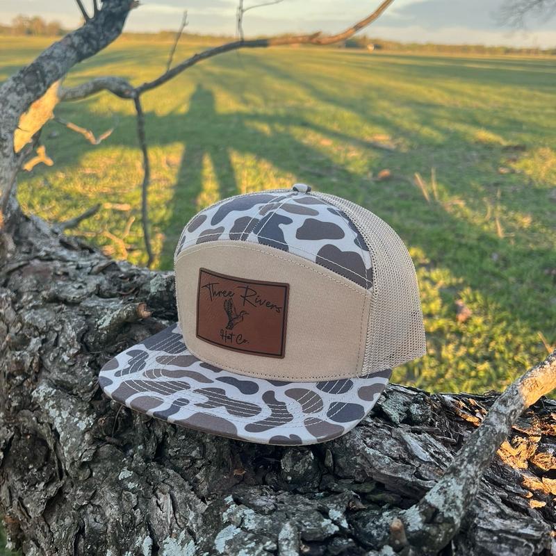 Flying Mallard Patch - Old’s Cool Camo (2 patterns available) - Flatbill Snapback 7 panel hat