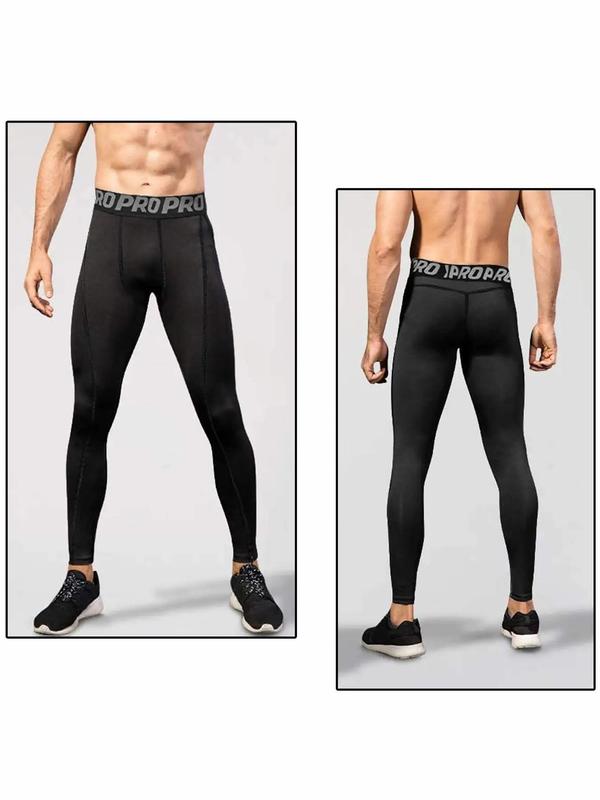 Sporty Men's Letter Tape Top-Stitching Sports Leggings, Sports Quick Drying Stretchy Skinny Pants, Sport Clothing for Running Jogging Gym Workout