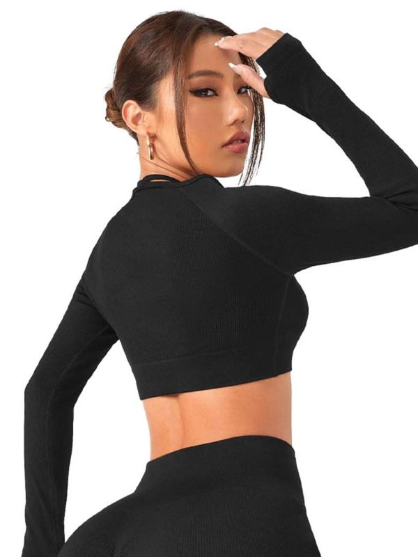 Women's Halter Neck Compression Shirt, Tight Sleeve Sports Top, Solid Basic Long Sleeve Tops,  Gym Tops, Workout Gym Yoga Exercise Clothing for Women, Minimalist Lady Workout Tops