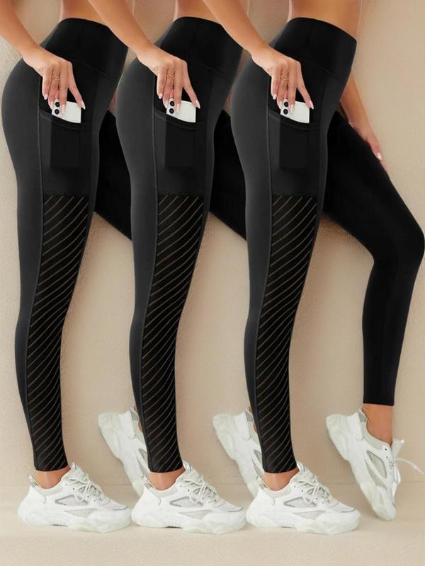 Women's Plain High Waist Sports Leggings with Phone Pocket, Tummy Control Butt Lift Gym Yoga Pants, Workout Clothes Women, Women's Activewear & Sportswear, Fall Outfits 2024