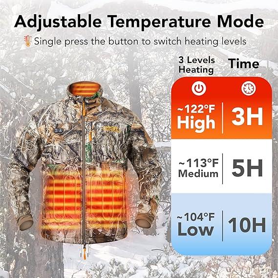 Hunting Heated Jacket for Men - Hunting Winter Heated Jackets, Waterproof Insulated Coat with Battery Pack