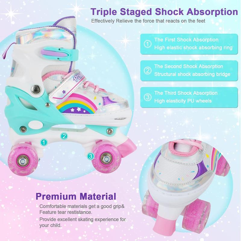 Roller Skates for Girls    Beginners, Adjustable 4 Sizes Roller Skates for Adult and Youth with All Light Up Wheels, Patines para ninas for Outdoor Indoor