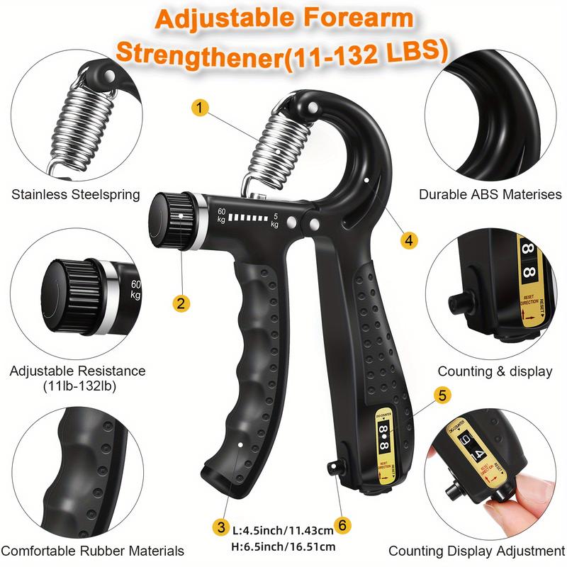 5pcs Hand Grip Strengthener Set - Includes R-Shaped Exerciser, Finger Trainer, Stretching Band, Grip Ball & Ring for Daily Workouts and Relax - Durable ABS, Black