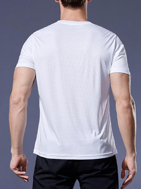 Men's Sports Tees, Breathable & Thin Quick Dry Solid Crew Neck Short Sleeve Loose Fit Fitness T-shirt, Men's Sportswear Clothing