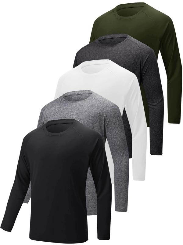 Men's Solid Round Neck Raglan Sleeve Sports Tee, Fall Outfits, Fallfreshness Quick Drying Breathable Long Sleeve T-shirt for Gym Workout Running, Men's Sportswear for Fall & Winter, Athletic Clothes