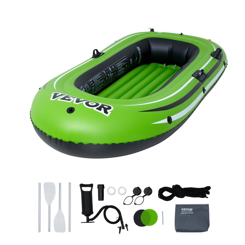 VEVOR Inflatable Boat, 2-Person Inflatable Fishing Boat, Strong PVC Portable Boat Raft Kayak, Includes 45.6 in Aluminum Oars, High-Output Pump and Fishing Rod Holders, 500 lb Capacity for Adults, Kids