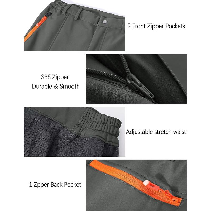 Men's Snow Ski  Hiking Pants Fleece Lined Softshell Insulated Snowboard Outdoor Work Zipper Bottom