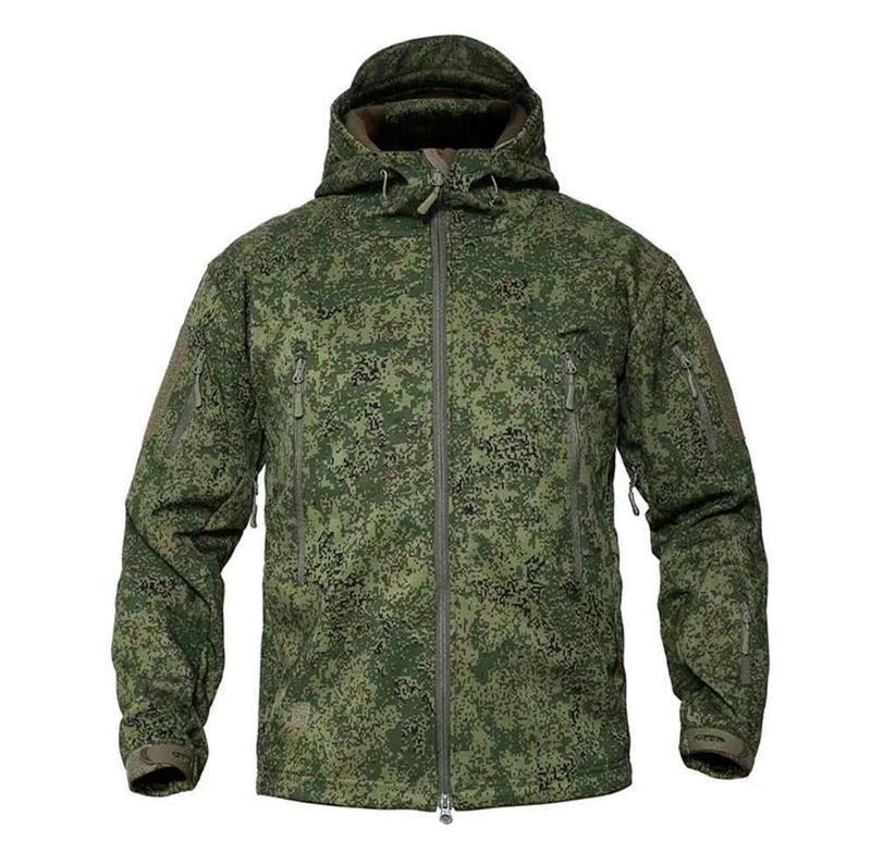 Men's Camo Sharkskin Jacket & Fleece-inedPants Set -Windproof, Waterproof, Warm Hooded Outfit for Hiking, Hunting & Outdoor Adventures