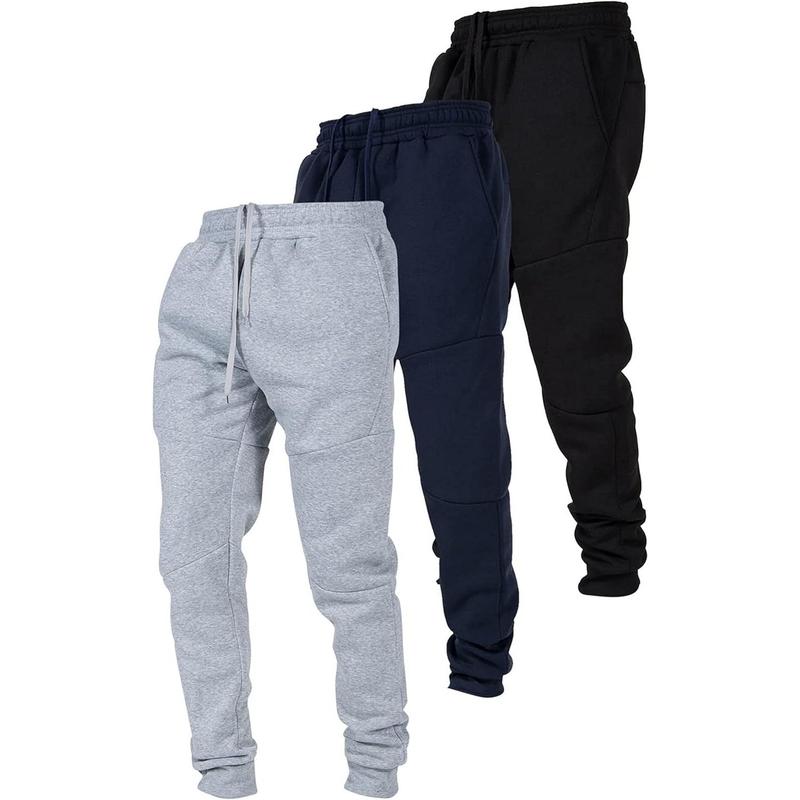 Performance 3 Pack Fleece Active Tech Joggers for Men, Mens Sweatpants with Zipper Pockets