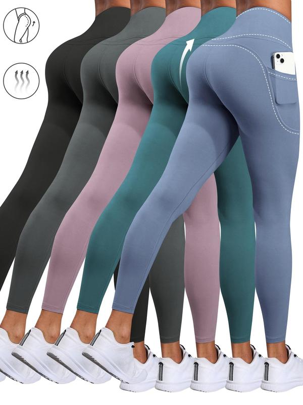 Women's Solid High Waist Pocket Sports Leggings, Casual Comfy Breathable Skinny Pants for Yoga Gym Workout Running, Leggings for Women, Ladies Sportswear for All Seasons