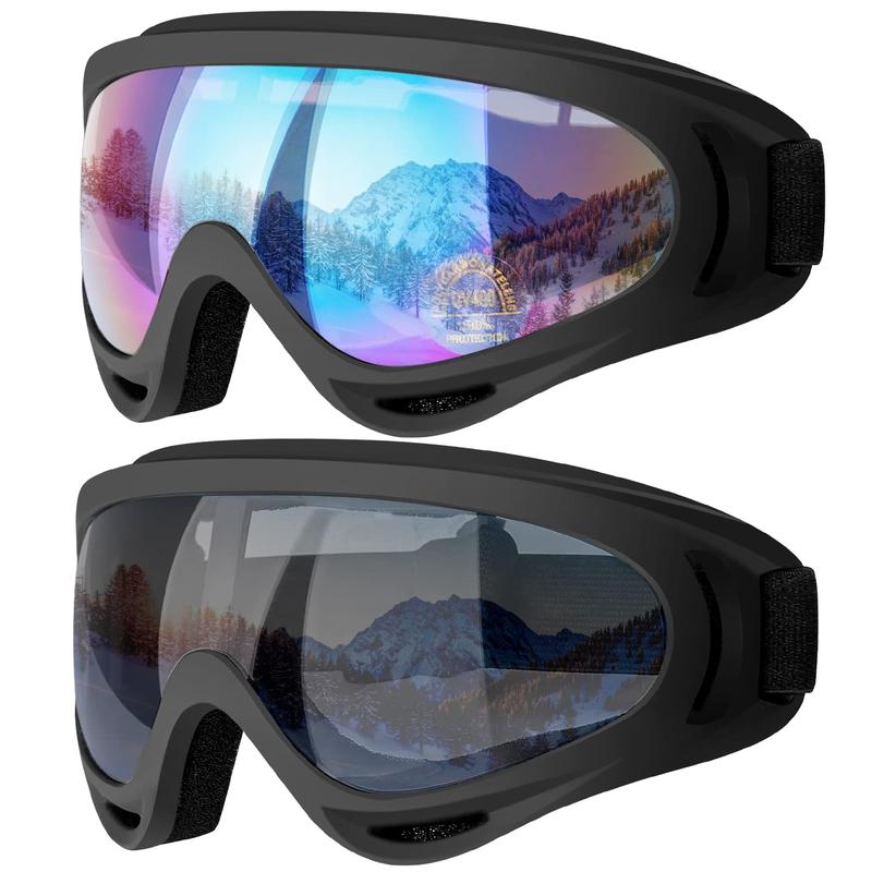 Ski Goggles, 2 Pack, Snow Goggles, Snowboard Goggles - UV Protection, Foam, Anti-Scratch, Dustproof