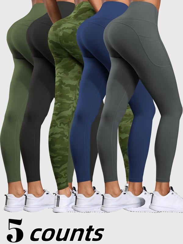 Women's Solid High Waist Pocket Sports Leggings, Casual Comfy Breathable Skinny Pants for Yoga Gym Workout Running, Leggings for Women, Ladies Sportswear for All Seasons