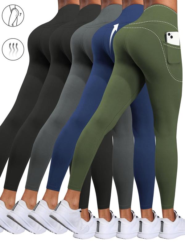 Women's Solid High Waist Pocket Sports Leggings, Casual Comfy Breathable Skinny Pants for Yoga Gym Workout Running, Leggings for Women, Ladies Sportswear for All Seasons