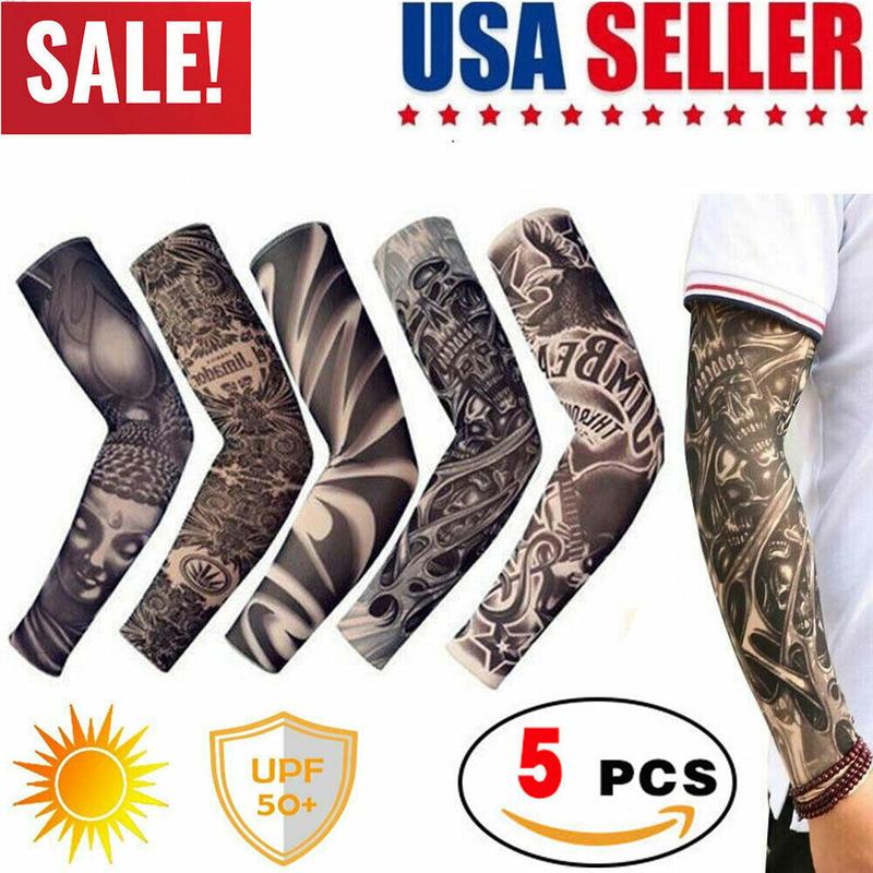 5 pcs Men Women Tattoo Cooling Arm Sleeves Cycling Basketball UV Sun Protection