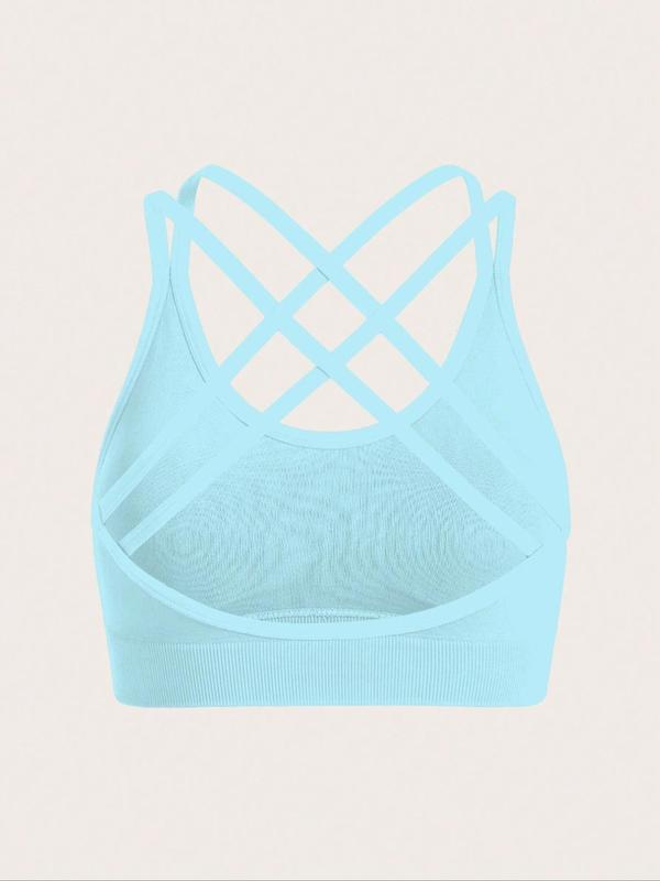 Women's Criss Cross Backless Sports Bra, Solid Color Breathable Comfortable Sports Bra, Ladies Sportswear for Indoor Outdoor Wear