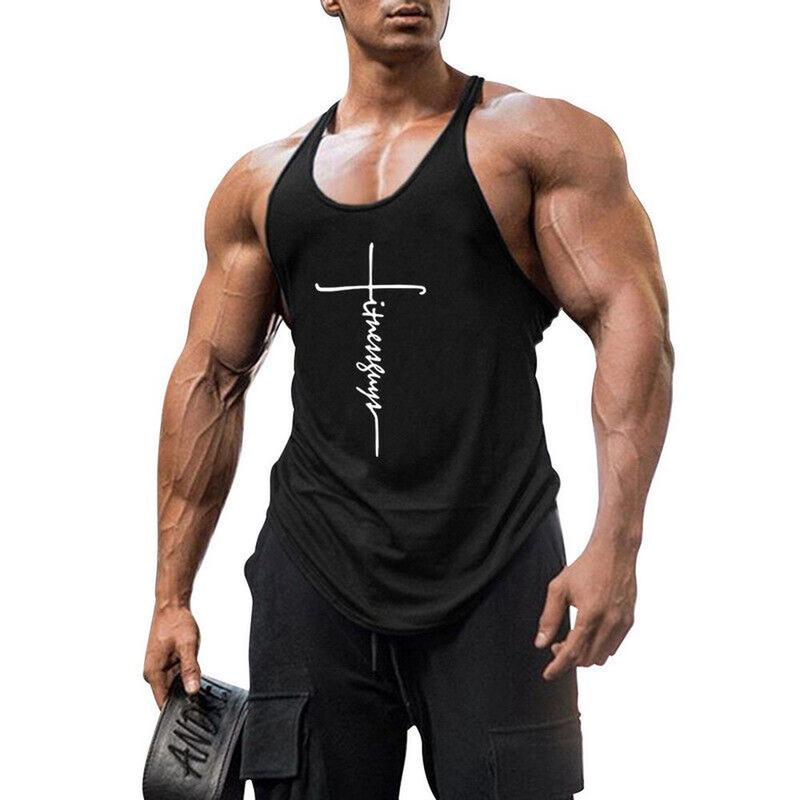 Men Cotton Workout Tank Tops Gym Bodybuilding Fitness Sleeveless Muscle T Shirts