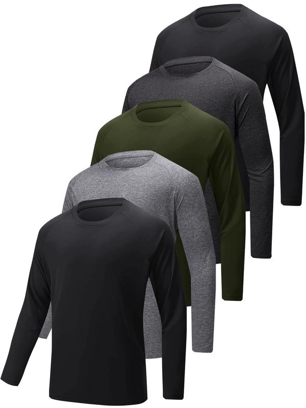 Men's Solid Round Neck Raglan Sleeve Sports Tee, Fall Outfits, Fallfreshness Quick Drying Breathable Long Sleeve T-shirt for Gym Workout Running, Men's Sportswear for Fall & Winter, Athletic Clothes