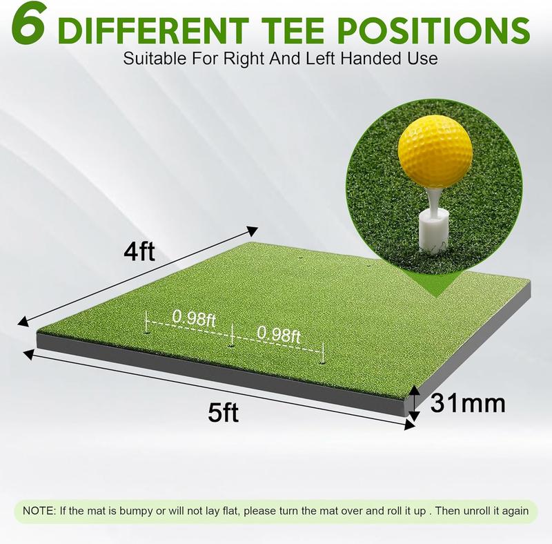 Golf Mat - 5x4ft 26MM 31MM Golf Hitting Mats Practice Outdoor Indoor, Golf Turf Practice Mat with 10 Golf Balls,9 Golf Tee for Backyard Driving Chipping Training - Gifts for Men Golf Lovers