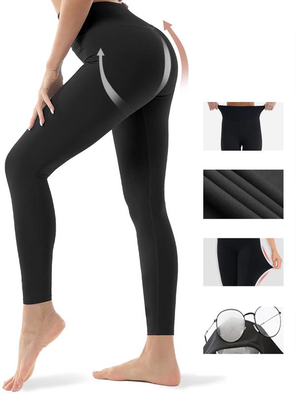 Women's Solid High Waist Thermal Lined Sports Leggings, Casual Comfy Warm Tummy Control Skinny Pants for Yoga Gym Workout Running, Ladies Sportswear for Fall & Winter, Gym Clothing, Leggings for Women, Fall Clothing Women