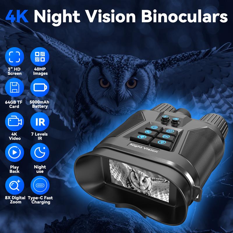 Night vision device, 5x magnification, 8x zoom, tactical light, 32GB card, pioneering backlight button, suitable for hunting, camping, and safety