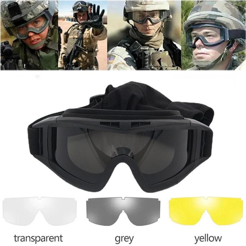 Tactical Goggles, 1 Pair Windproof & Dustproof Goggles with 3 Colors Lenses, Outdoor Safety Goggles for Motorcycle Climbing