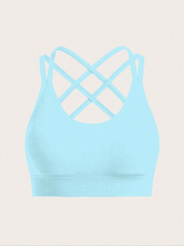 Women's Criss Cross Backless Sports Bra, Solid Color Breathable Comfortable Sports Bra, Ladies Sportswear for Indoor Outdoor Wear