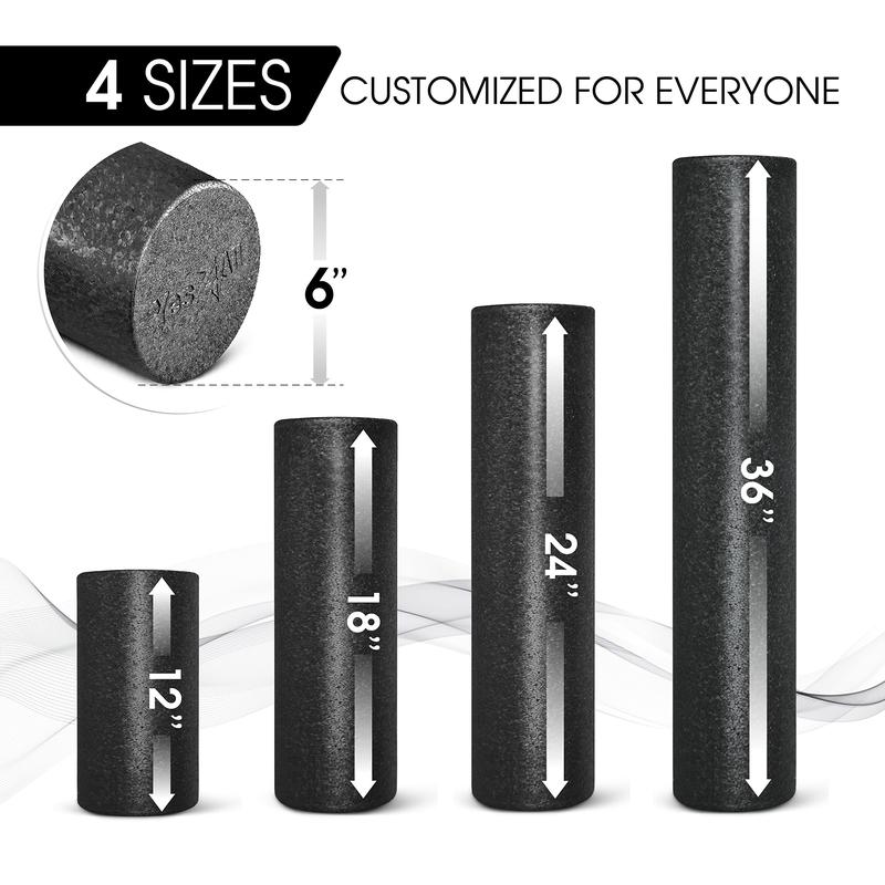 High-Density Round Back Roller Foam, Exercise Foam Roller for Yoga, Pilates & Stretching - 12, 18, 24, 36 inch