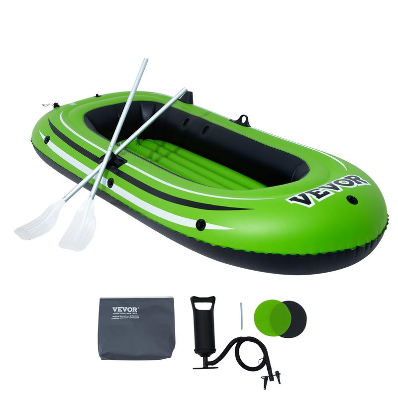 VEVOR Inflatable Boat, 2-Person Inflatable Fishing Boat, Strong PVC Portable Boat Raft Kayak, Includes 45.6 in Aluminum Oars, High-Output Pump and Fishing Rod Holders, 500 lb Capacity for Adults, Kids