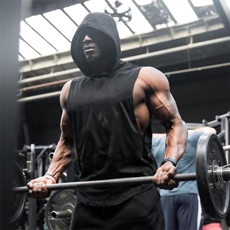 Men's Workout Hooded Tank Tops Sports Training Sleeveless Gym Hoodies Fitness Bodybuilding Cut Off Muscle Shirts