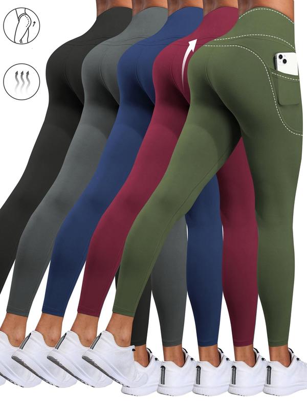 Women's Solid High Waist Pocket Sports Leggings, Casual Comfy Breathable Skinny Pants for Yoga Gym Workout Running, Leggings for Women, Ladies Sportswear for All Seasons