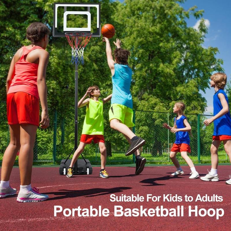 Portable Basketball Hoop, 5.5-7.4FT Adjustable Height Basketball Goal System, Shatterproof Backboard Fillable Base with Wheels for Kids Youth and Adults in The Backyard, Driveway Indoor Outdoor