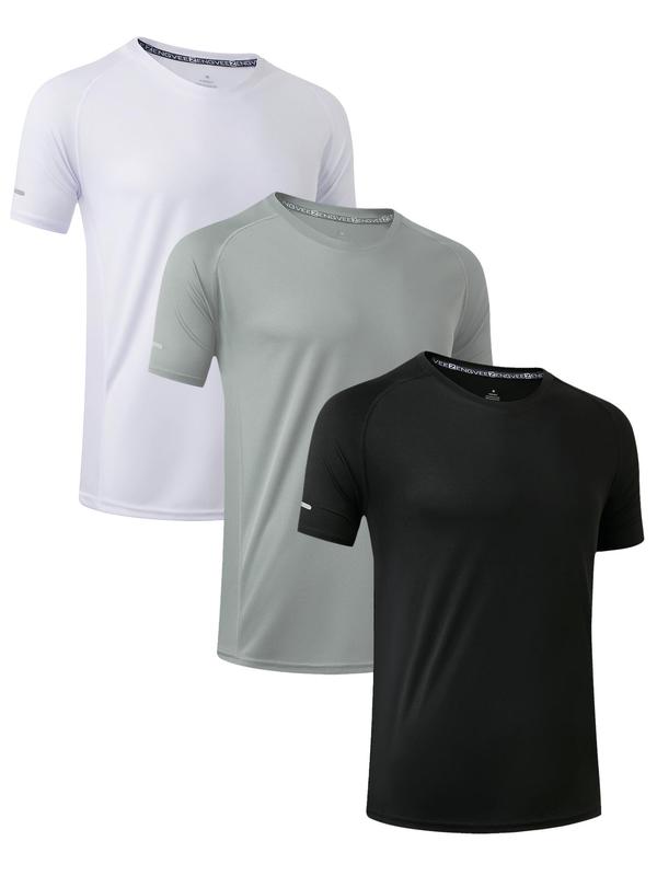 Men's Plain Round Neck Sports Tee, Sporty Quick Drying Breathable Short Sleeve T-shirt, Fall Outfits 2024, Back to School Outfits, Workout Tops, Gym Tops, Men's Sportswear, Gym Clothing