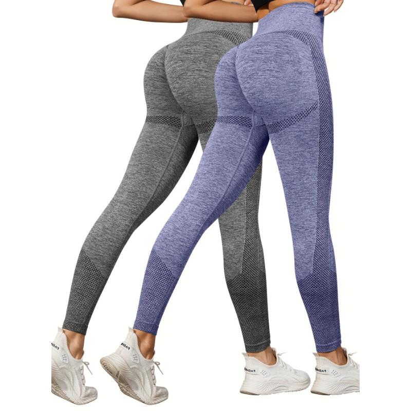 US Shipping 2-Pack High Waisted Breathable Yoga Pants, Solid Color Butt Lifting Activewear for Running & Gym Fitness, Casual Style for Fall & Winter