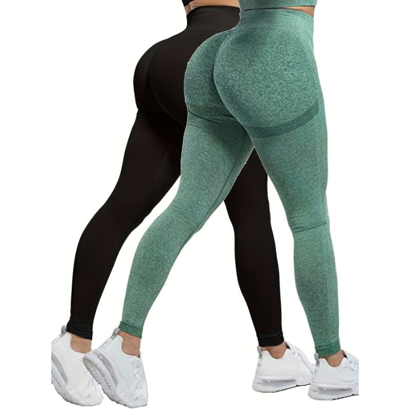 US Shipping 2-Pack High Waisted Breathable Yoga Pants, Solid Color Butt Lifting Activewear for Running & Gym Fitness, Casual Style for Fall & Winter