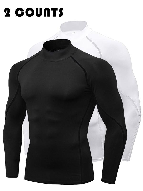 Men's Solid Long Sleeve Mock Neck Sports Compression Tee, Workout Tops, Quick Drying Breathable Raglan Sleeve T-shirt, Casual Sporty Top for Spring & Fall, Fall Outfits, Fallfreshness Clothes Football Accessories, Gym Clothing