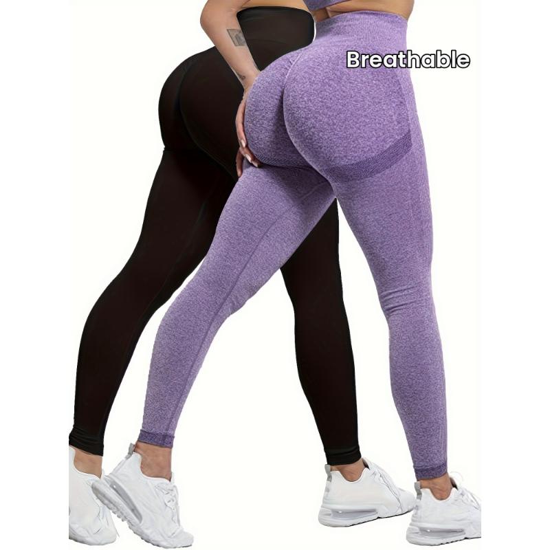 US Shipping 2-Pack High Waisted Breathable Yoga Pants, Solid Color Butt Lifting Activewear for Running & Gym Fitness, Casual Style for Fall & Winter