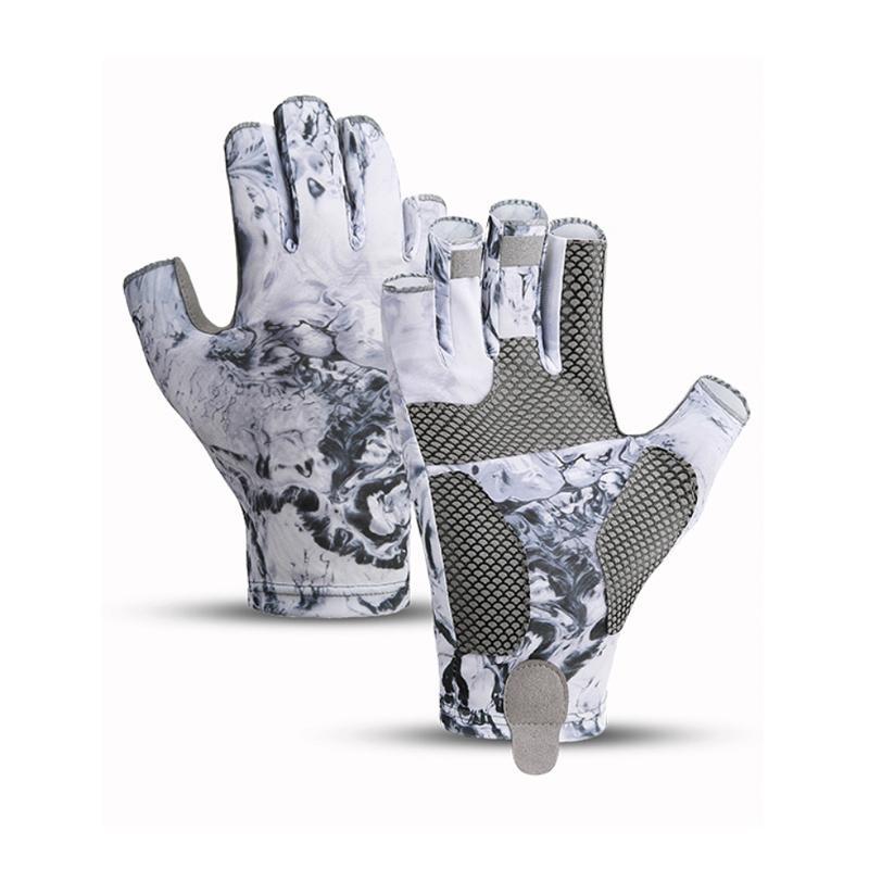 Marble Pattern Fishing Gloves, 1 Pair Sun Protection Gloves, Outdoor Sports Gloves for Men & Women, Kayaking, Boating