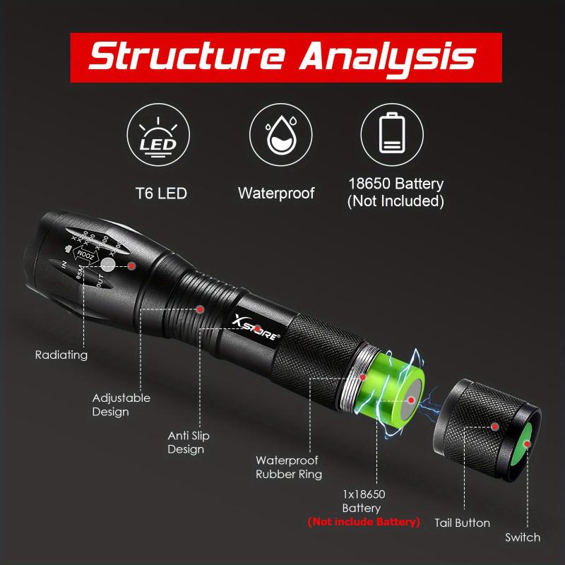 10pcs X.store 1000Lumens LED Flashlight, Super Bright 5Modes Mini Portable Torch For Camping Outdoor Emergency (Not Include Battery)