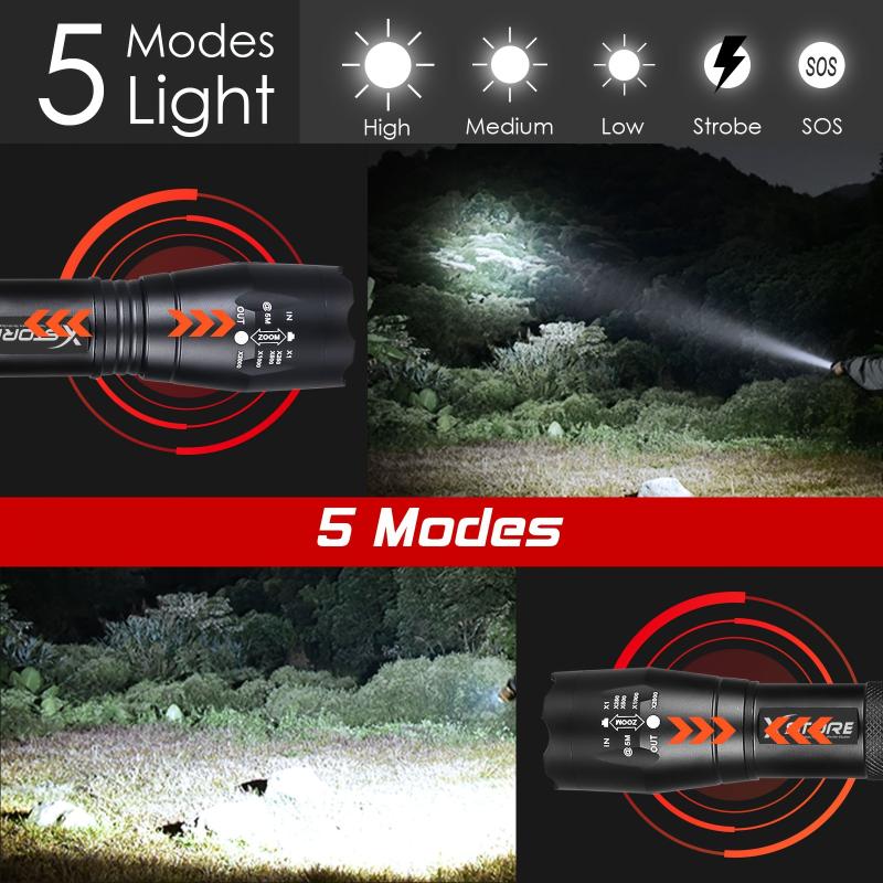 10pcs X.store 1000Lumens LED Flashlight, Super Bright 5Modes Mini Portable Torch For Camping Outdoor Emergency (Not Include Battery)