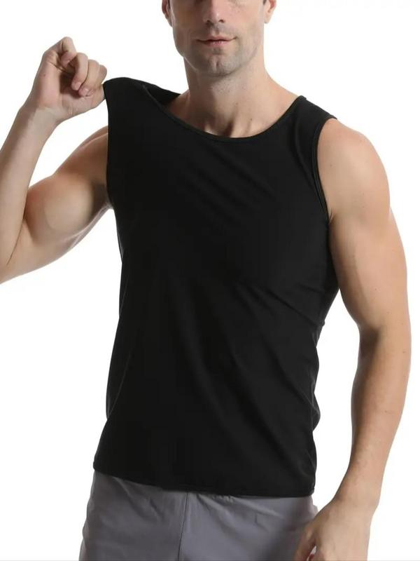 Men's Solid Round Neck Sports Vest, Sporty Comfortable Breathable Sleeveless Tank Top for Gym Workout Running, Mens Sport & Outdoor Clothing for All Seasons, Fall Outfits, Fallfreshness