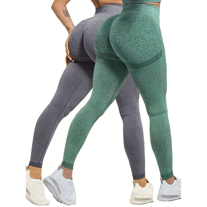 US Shipping 2-Pack High Waisted Breathable Yoga Pants, Solid Color Butt Lifting Activewear for Running & Gym Fitness, Casual Style for Fall & Winter