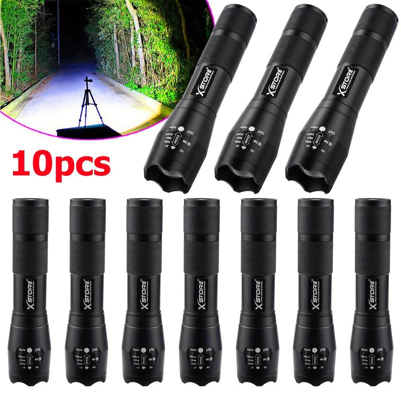 10pcs X.store 1000Lumens LED Flashlight, Super Bright 5Modes Mini Portable Torch For Camping Outdoor Emergency (Not Include Battery)