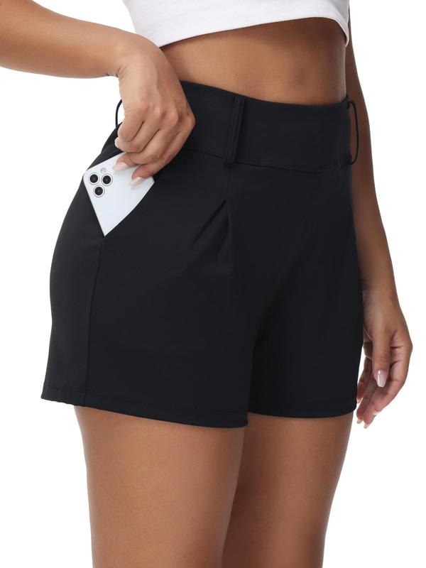 Women's Solid Pocket High Waist Sports Shorts, Casual Comfy Breathable Plicated Shorts for Workout Running, Gym Shorts, Ladies Sportswear, Gym Clothes for Women, Sports Shorts for Women,