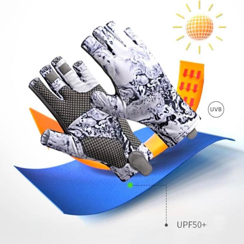 Marble Pattern Fishing Gloves, 1 Pair Sun Protection Gloves, Outdoor Sports Gloves for Men & Women, Kayaking, Boating